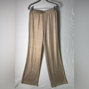 Windsor Women Gold Metallic Flowy Wide-Leg Pants Large Silhouette Stretch Chic